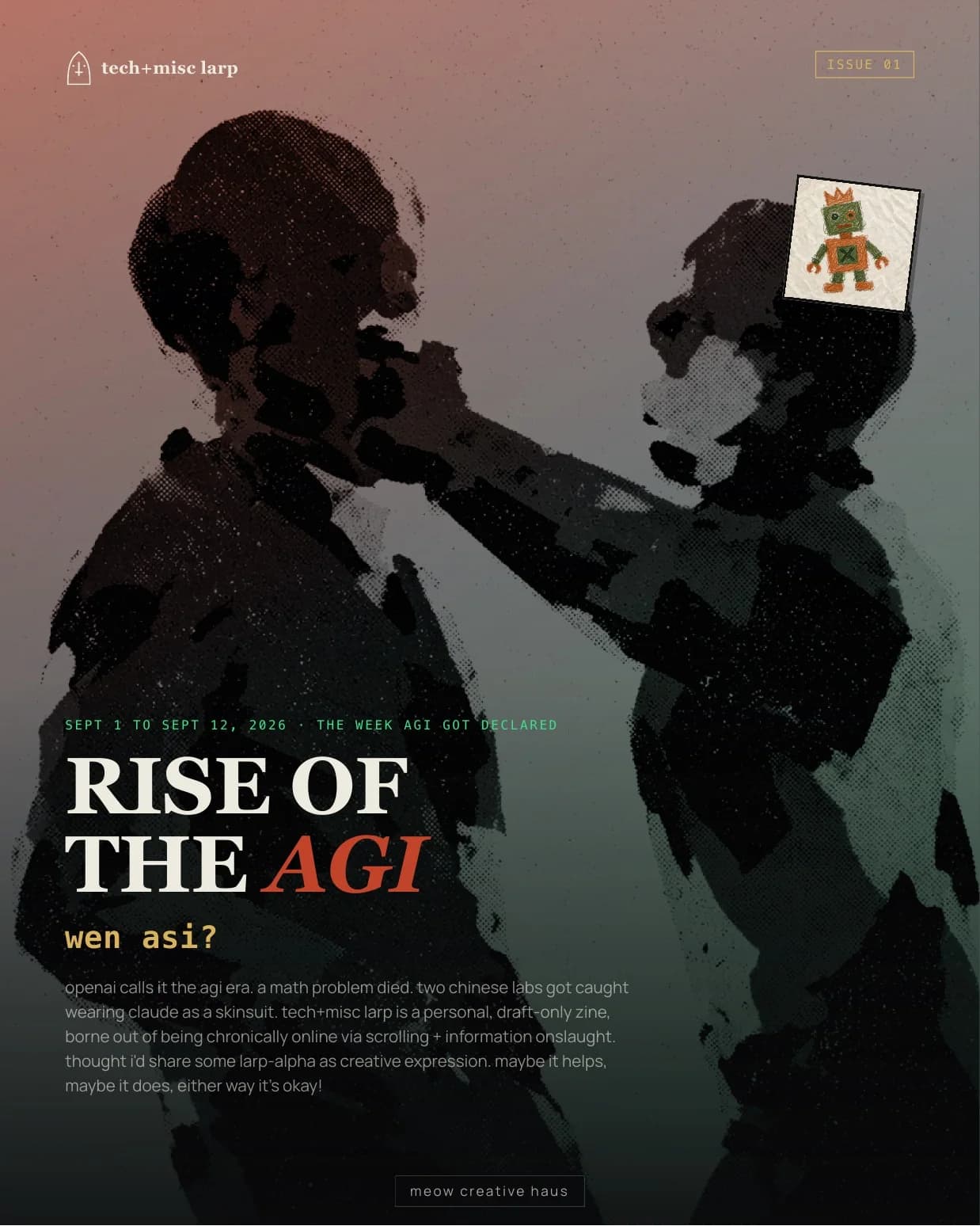 Cover of tech+misc larp issue 01, Rise of the AGI