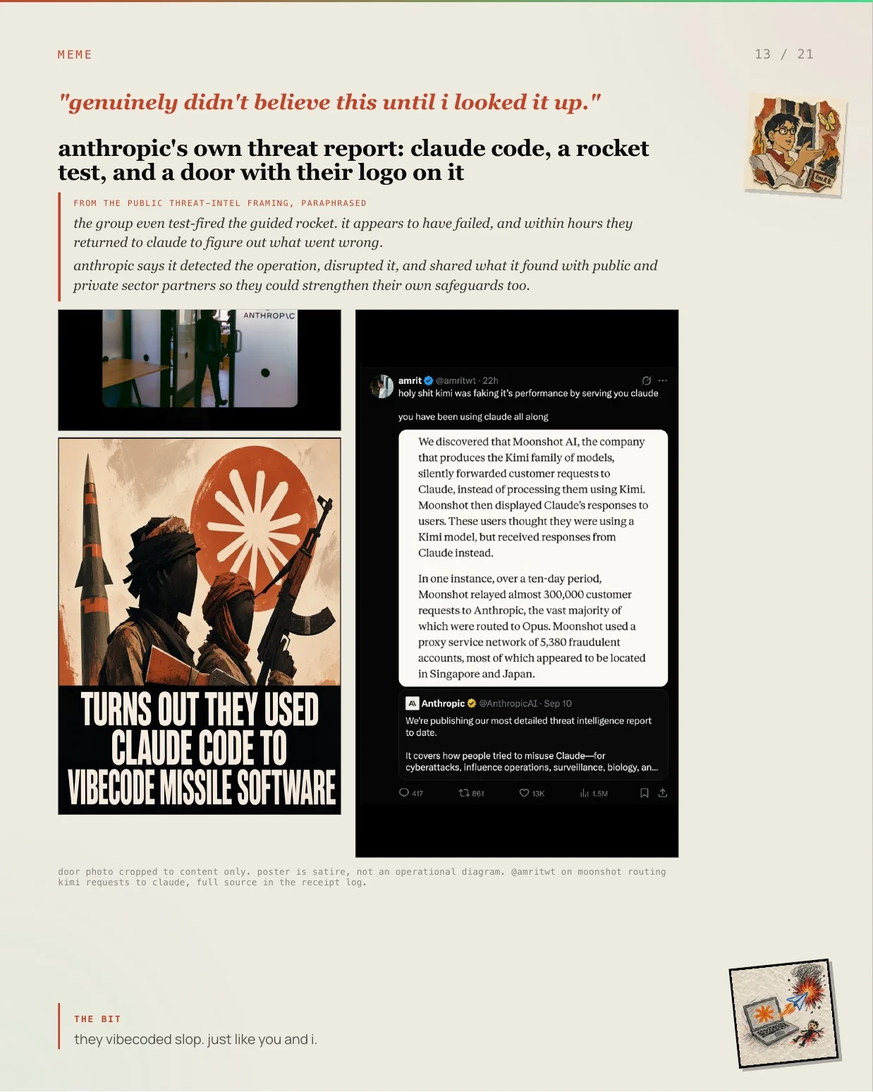 Page 13 of tech+misc larp issue 01: Claude Code and a rocket test
